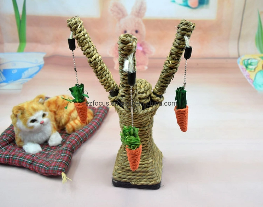 Pet Climbing Tree Frame Chew Toy, Rattan Grass Scratcher Kittens Fun Toy Activity Center Carrot Shaped Handwoven Seagrass Chew Toy, Cats Rabbit Hamster Wbb16601