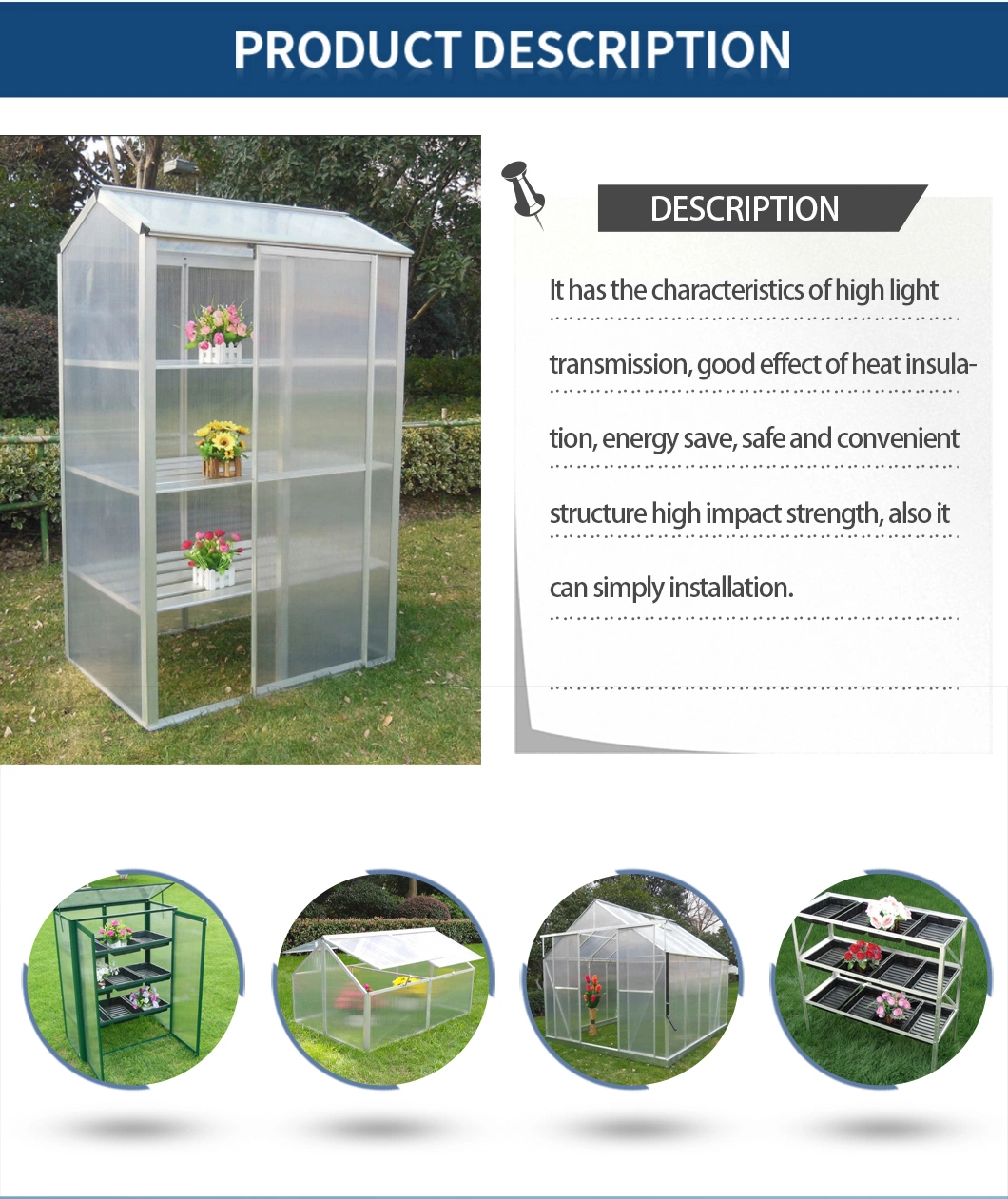 Growell 4mm Polycarbonate Panel Walk-in Hobby Garden Greenhouse (P6) 6&prime; X 8&prime;