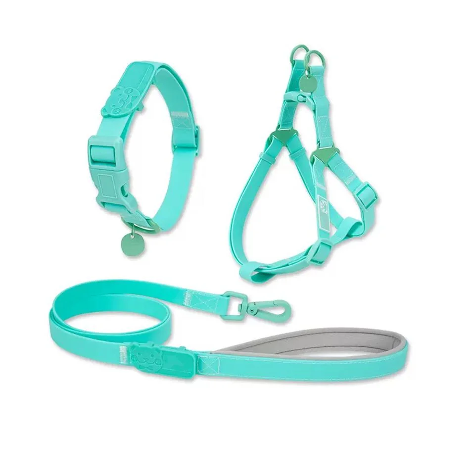 Custom Logo Big Adjustable No Pull Dog Harness Set Pet Collar Leash Biothean Waterproof PVC Step in Dog Harness