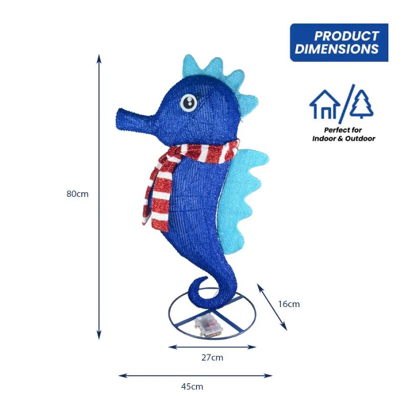 Waterproof Garden Outdoor Lawn Ornament Metal Tinsel Textile Fabric Seahorse Foldable Christmas Motif Light Decoration