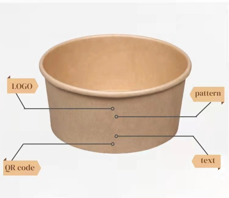 Restaurant Take Away Eco Friendly Disposable Brown Kraft Paper Salad Bowl with Lid White Disposable Food Container