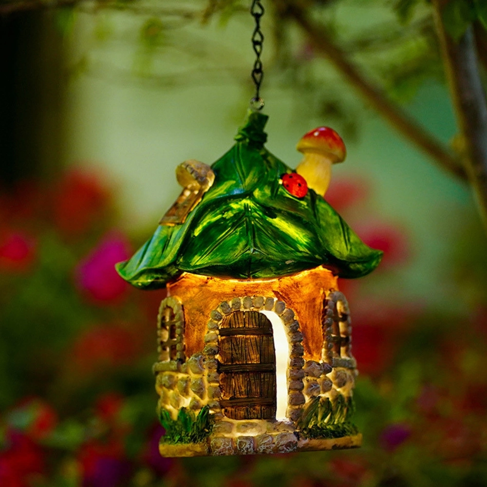 Mini Resin Tree House Sculpture Garden Light Figurine Resin Crafts Ornaments Ci24732