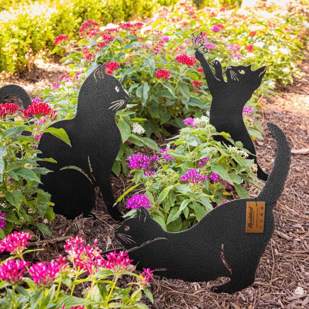 Metal Black Cat Garden Decor, Halloween Decorations Outdoor, Yard and Lawn Stakes, Steel Garden Art