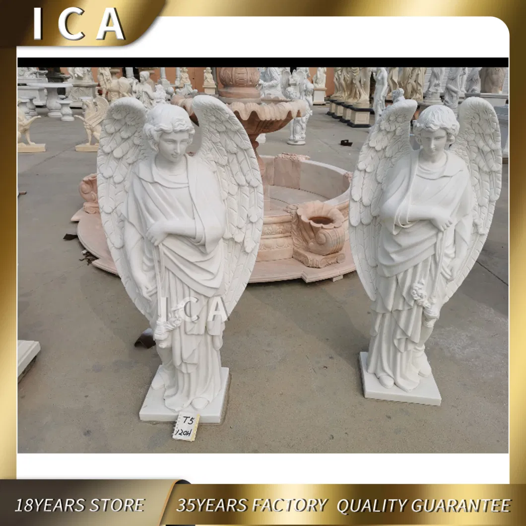 Garden Decoration Monument White Marble Stone Beautiful Angel Statue Tombstone Statue Headstone Statue Gravestone Statue Religious Stone White Marble Statue