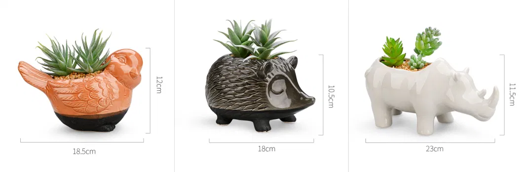 Ceramic Cute Custom Animal Indoor Flower Pot Home and Garden Decoration 3D Bird and Hedgehog and Rhinoceros Shape