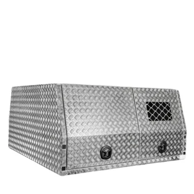 Metallo esterno impermeabile alluminio lavoro /Sport/ Camping Ute /camion/ Pickuptoolbox/tettoia Con Dog Cage Checker Plate Bianco Argento misura piccola
