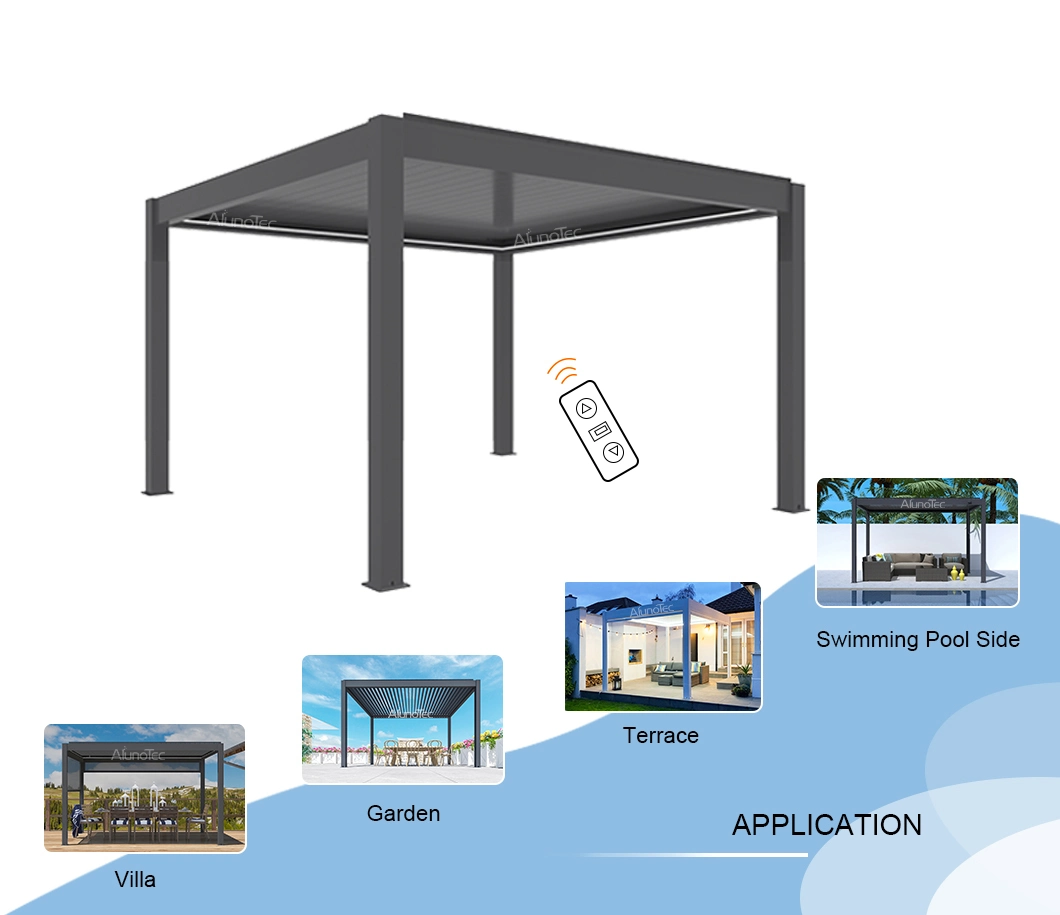 AlunoTec Customized Louver Roof Pergolas Home Furniture Garden Canopy Awning Luxury Bioclimatic Aluminum Pergola Outdoor Gazebo