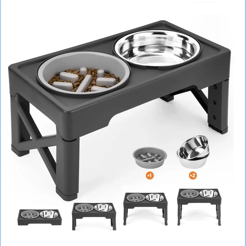 Portable Adjustable Heights Slow Feeder Pet Bowl Elevated Dog Bowl with Stand