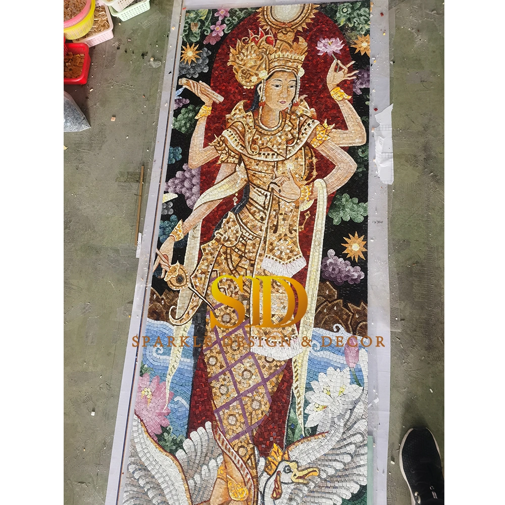 Hand Made Customized Colorful Hindu God Glass Mosaic Mural for Sale