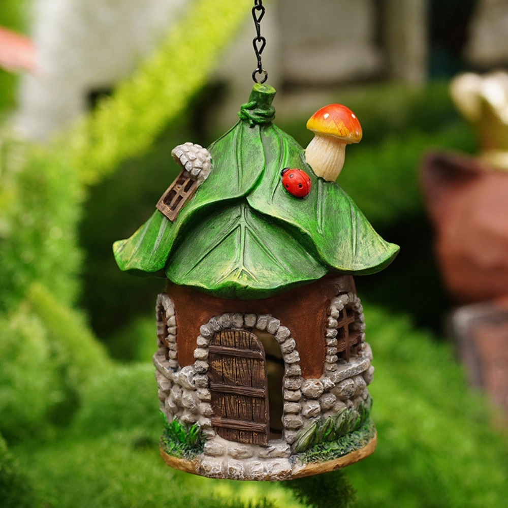 Mini Resin Tree House Sculpture Garden Light Figurine Resin Crafts Ornaments Ci24732