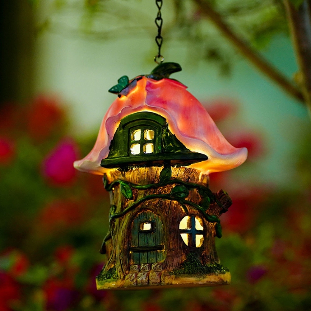 Mini Resin Tree House Sculpture Garden Light Figurine Resin Crafts Ornaments Ci24732