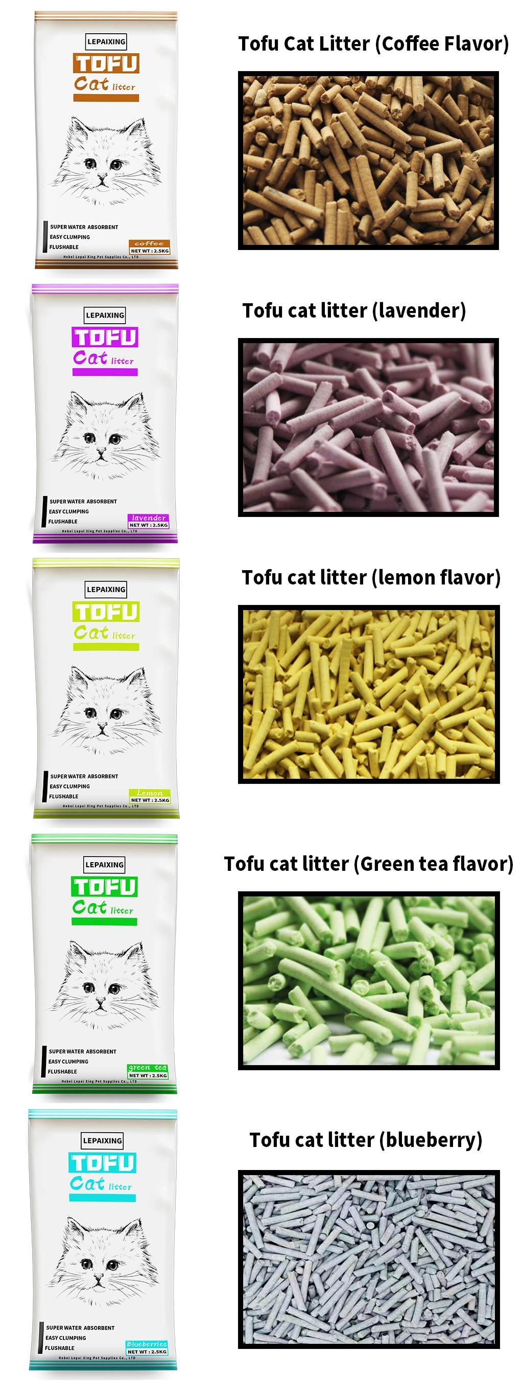 Pet Product Low Tracking Zero Dust Flushable Kitty Sand Tofu Cat Litter