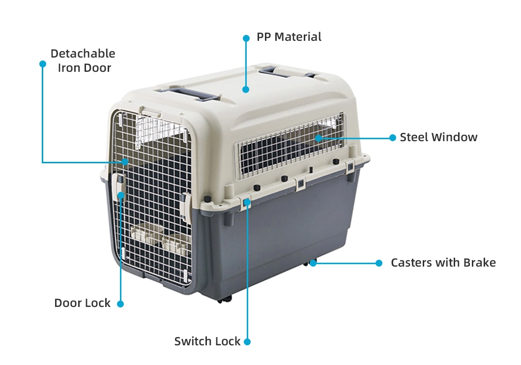 Luxury Pet Travel Carrier Pet Air Box Dog Cat Transport Cage Portable Airline Approved Dog Transport Cage with Wheels and Handle