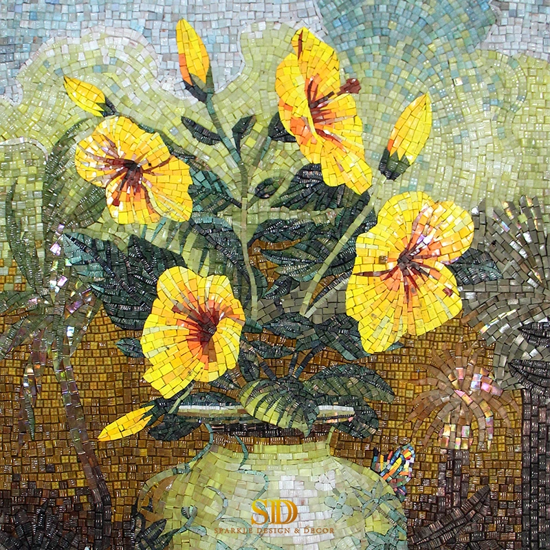 Famous Oil Painting in Glass Mosaic Pattern Glass Mosaic Medallion Glass Mosaic Artwork Panel for Wall