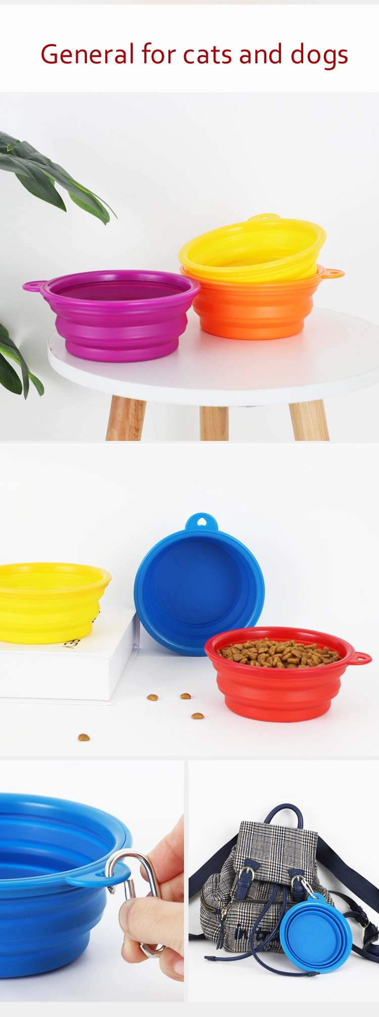 Eco-Friendly Portable Food Grade Colorful Foldable Silicone Food Feeder Bowl Plate Pet Product Collapsible Silicone Dog Bowl