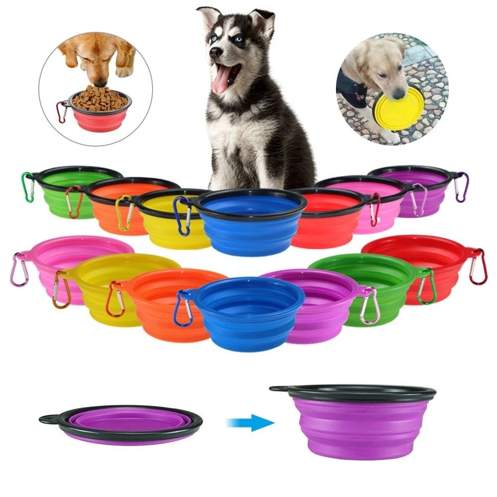 Portable Black Frame Dog Silicone Pet Foldable Water Bowl