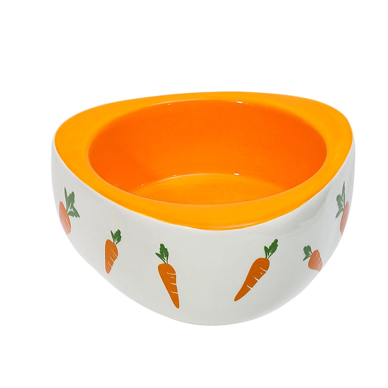 Raised Tilt Rabbit Bowl Cute Cartoon Carrot Rabbit Bowl Ceramic Pet Bowl for Dog Cat Small Pet