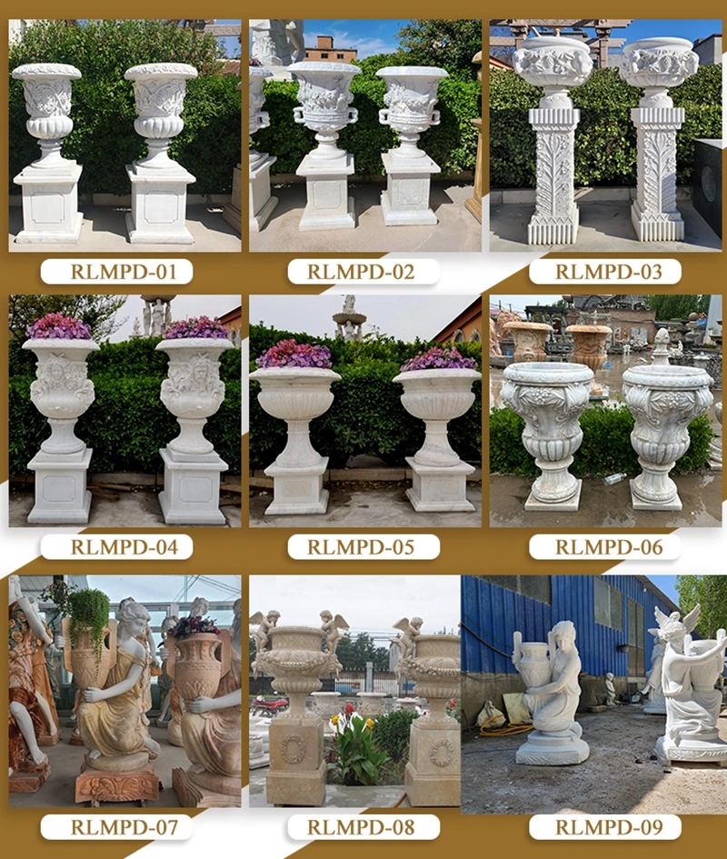 Outdoor Luxury Natural White Carving Marble Flower Pot Stone Planter for Home Garden