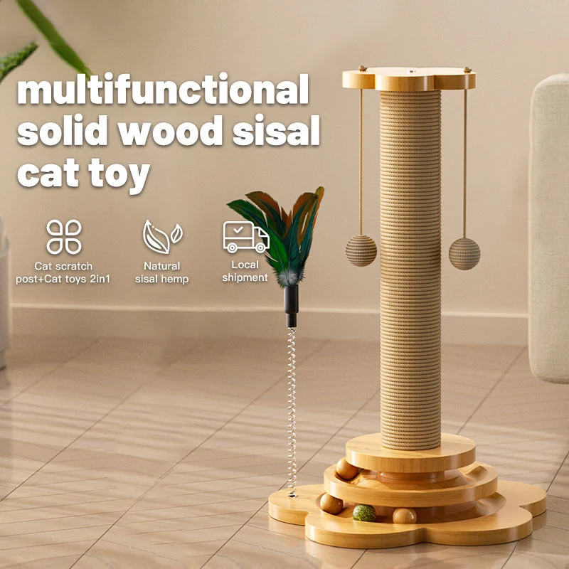 Solid Wood Turntable Durable Sisal Scratching Board Cat Scratching Post Cat Toys