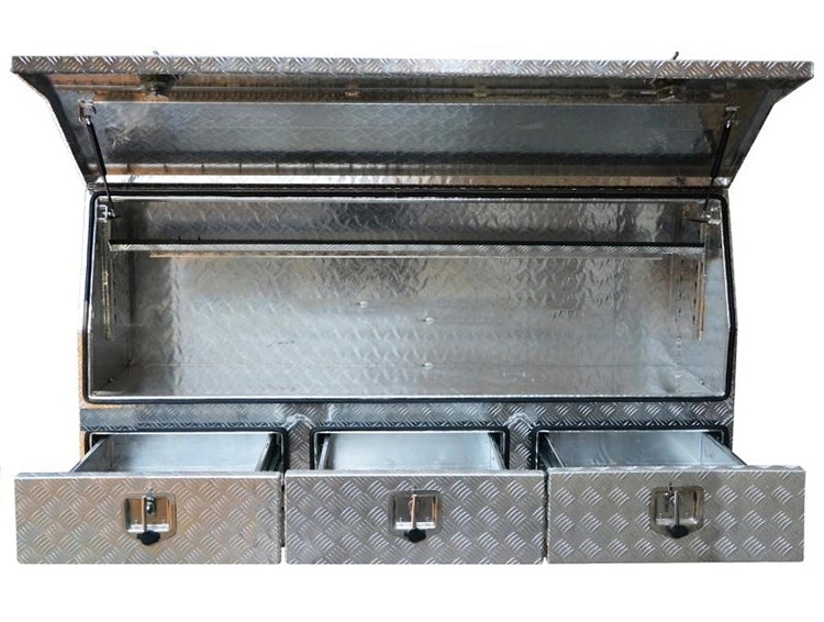 1700X550X850mm Strong Secure Ute Tray Back Aluminum Checker Plate Half Dog Box and Half Canopy for Outdoor Hunting Trip