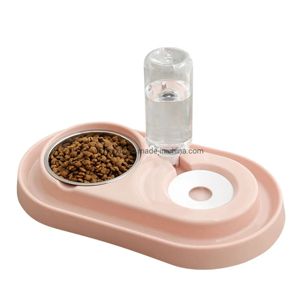 Stainless Steel Pet Food Bowl with Water Dispenser, 18 Oz Water Refill Bottle, Designed for Small and Medium Size Dogs and Cats Wbb12367