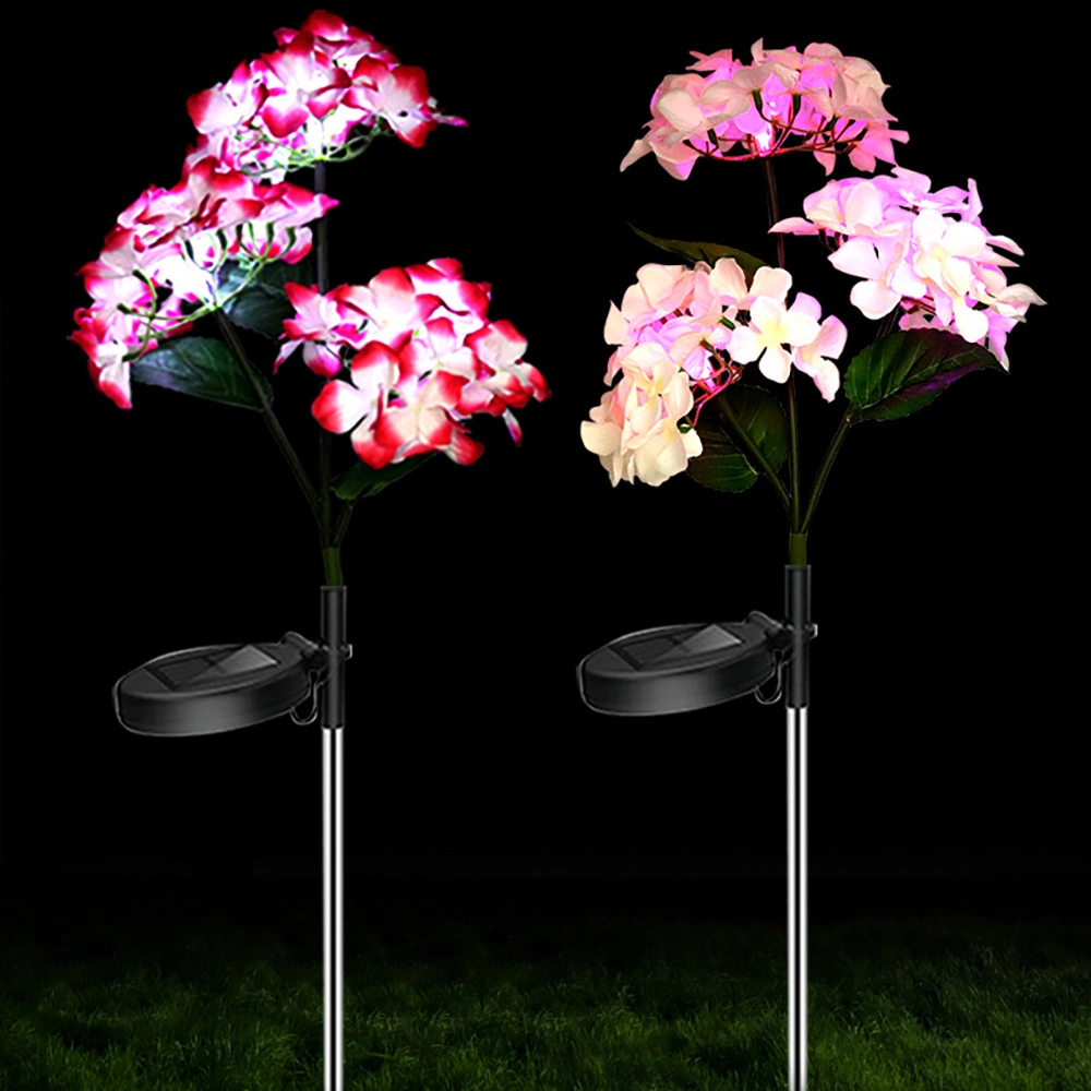 Home Hotel Garden Courtyard 3 Head Artificial Flower Light Outdoor Pathway Solar Power Fake Rose Lamp Lighting Ornament Ci24858