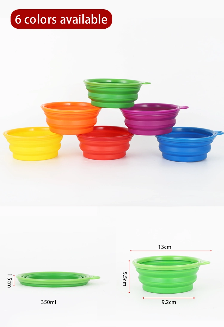 Eco-Friendly Portable Food Grade Colorful Foldable Silicone Food Feeder Bowl Plate Pet Product Collapsible Silicone Dog Bowl