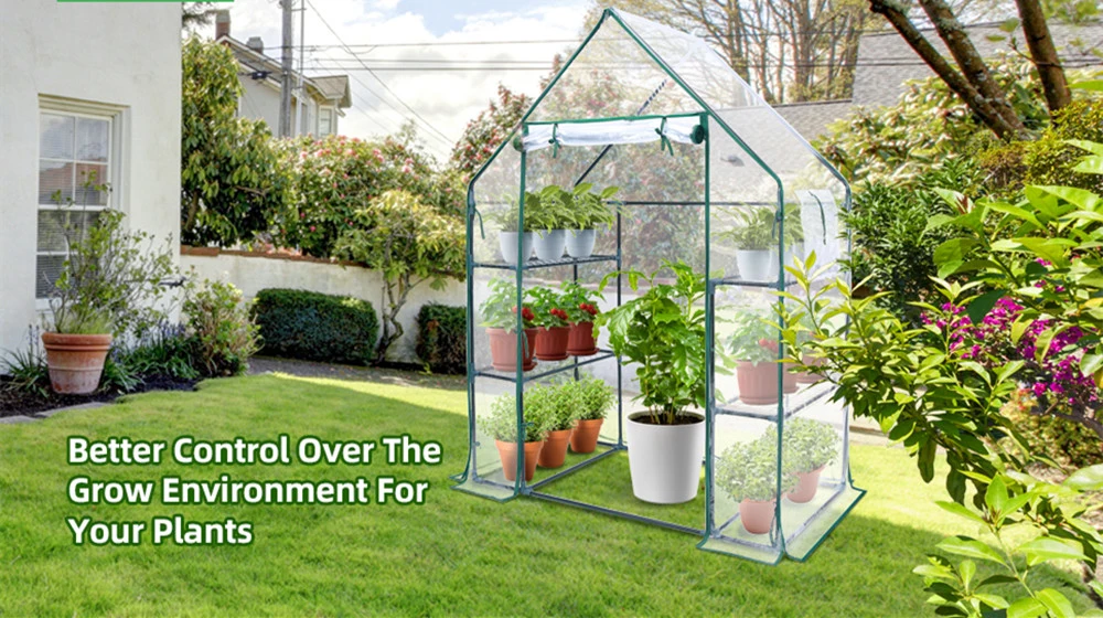 3-Tier Walk-in Greenhouse for Indoor Outdoors Waterproof PE Cover with Iron Stand, Portable Greenhouse Plants Garden Green House