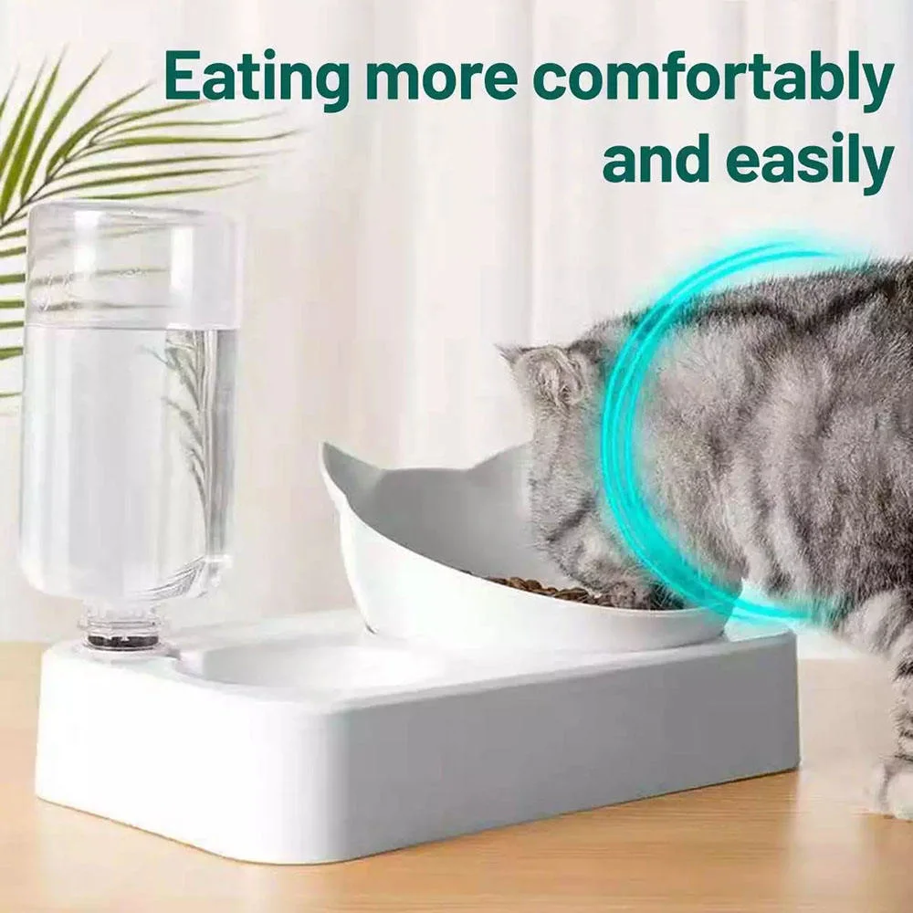 Plastic Cat Gravity Water Cat Bowls Raised Food Bowl for Small Dogs Cats Tilted Double Bowls Pets Feeder