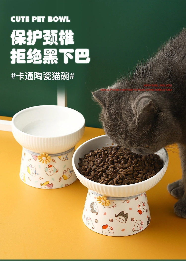 Ceramic Cat Bowl Pet Cat Drinking Water Bowl Cartoon Cat Food Bowl