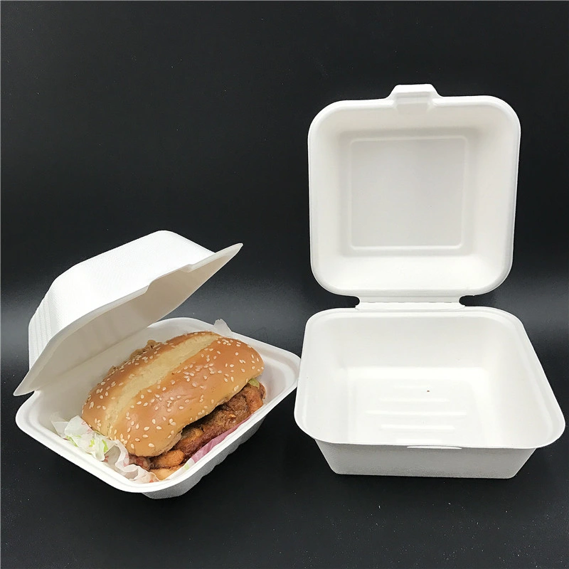 Burger Box Free Eco Friendly Disposable 6 X 6 Inch Sugarcane Bagasse Burger Box Disposable Food Container Made in China