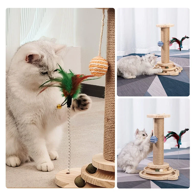 Solid Wood Turntable Durable Sisal Scratching Board Cat Scratching Post Cat Toys