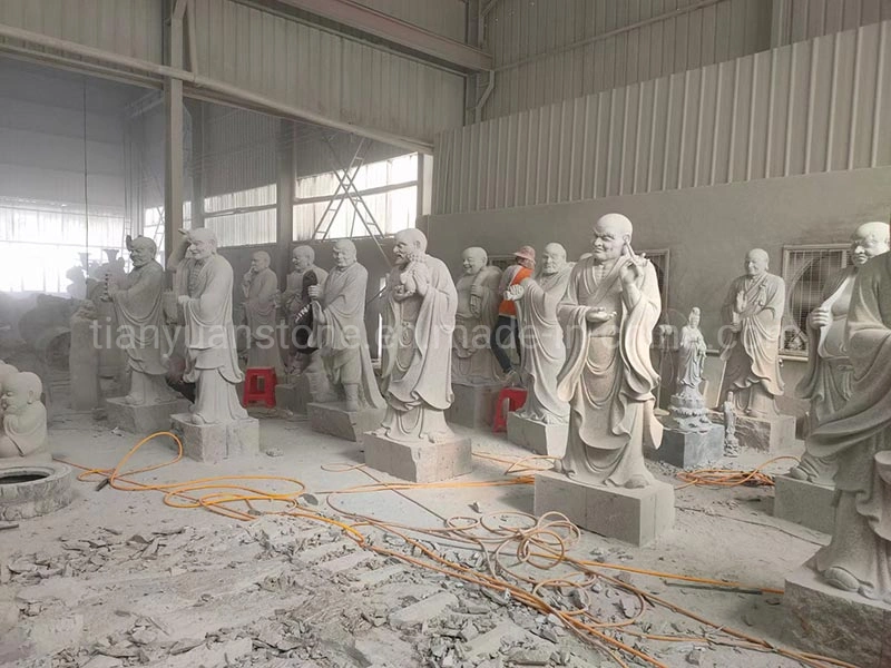 Chinese Traditional Outdoor Temple Large Worship Eighteen Arhats Lucky Stone Buddha Figure Sculpture and Stone Ornaments