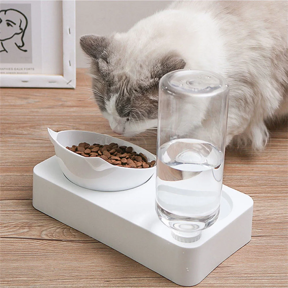 Plastic Cat Gravity Water Cat Bowls Raised Food Bowl for Small Dogs Cats Tilted Double Bowls Pets Feeder