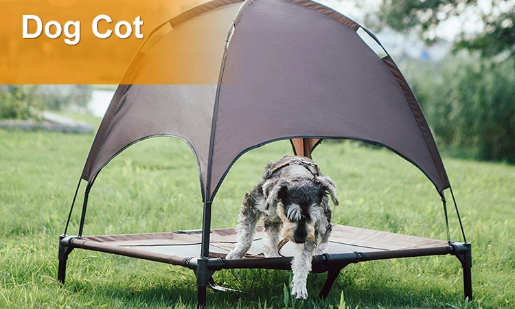 Elevated Dog Cot with Canopy Shade Outdoor Dog Bed Travel Bag Sturdy Steel Frame Raised Dog Cot