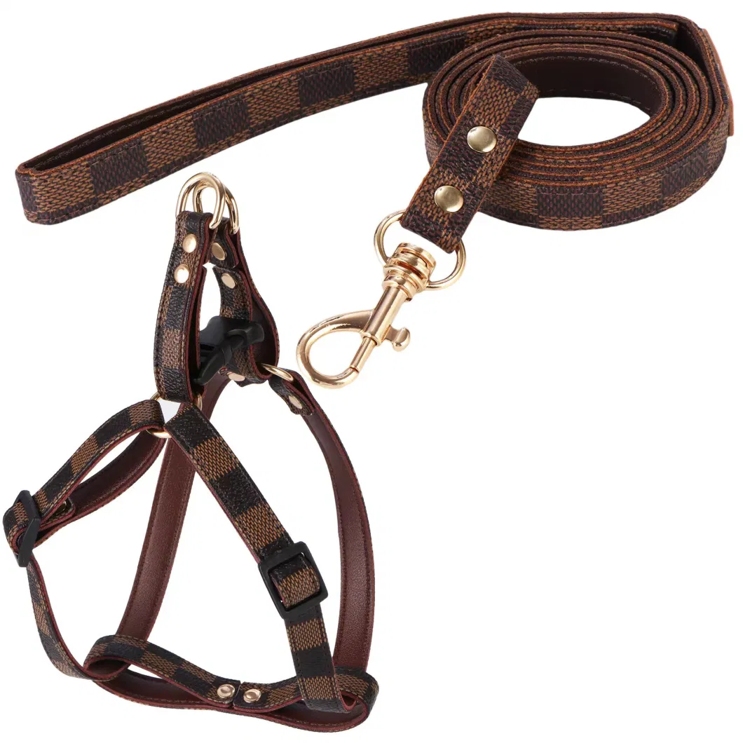 Brand Luxury Pet Leather Leads Dog Collars Harness with Leash