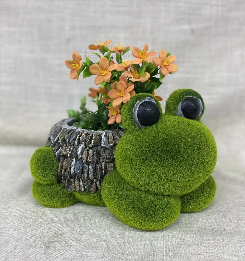 Wholesale Hands Made Stoneware Pottery Flocked Cute Animal Frog Garden Flower Pot Planter for Plant Arrangement Decoration