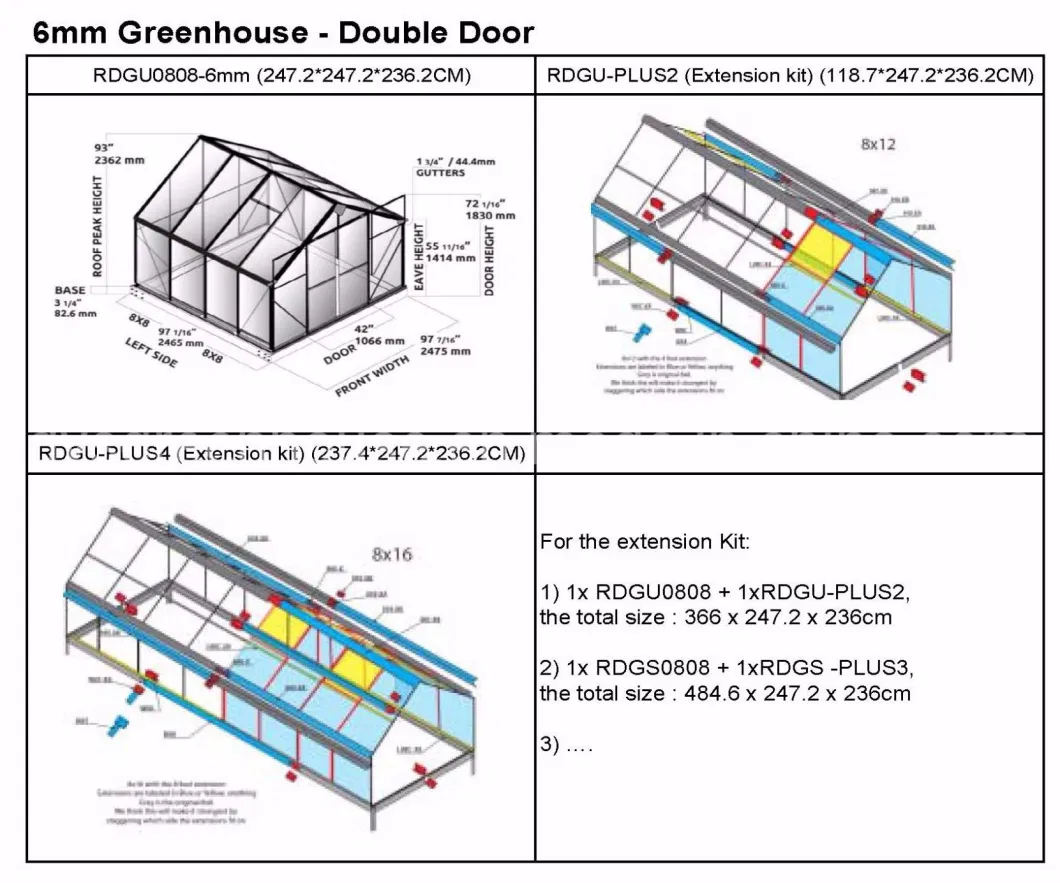 Outdoor Polycarbonate Aluminium Frame Small Garden Greenhouse for Flower and Seed (RDGU0808-6mm)