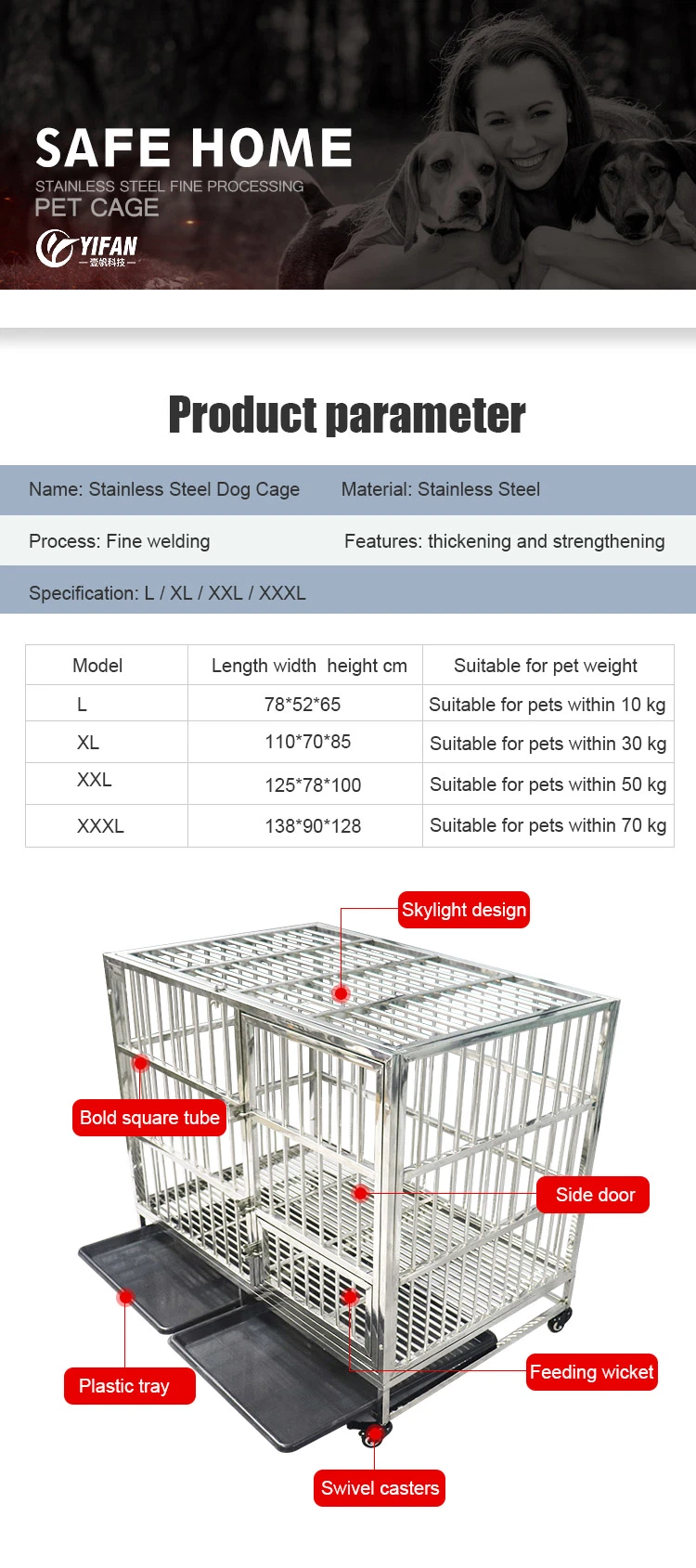 Commercial Portable Collapsible Easy to Clean Metal Dog Kennel Cage for Sale