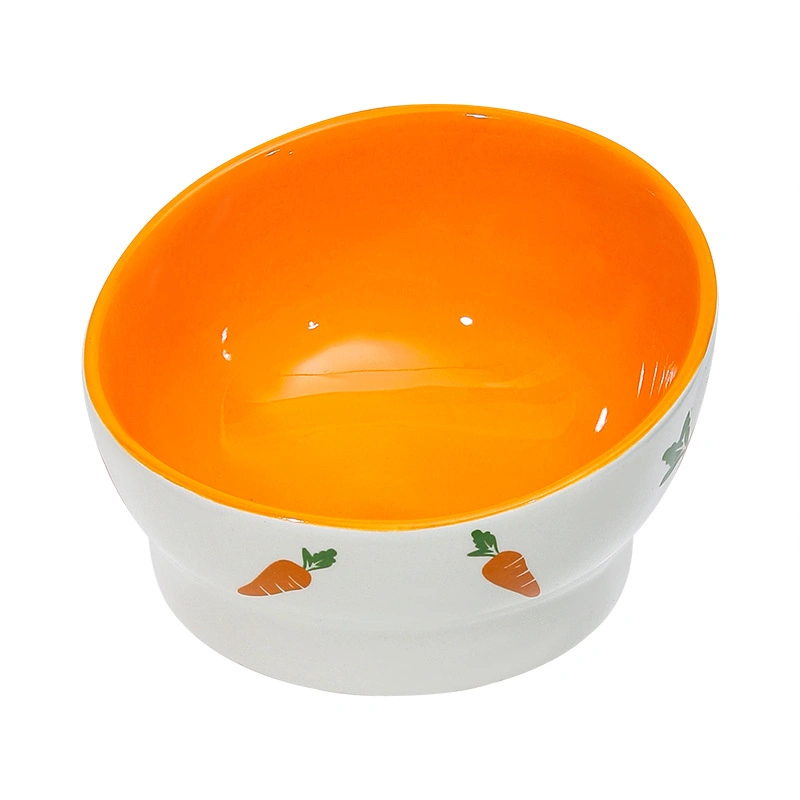 Raised Tilt Rabbit Bowl Cute Cartoon Carrot Rabbit Bowl Ceramic Pet Bowl for Dog Cat Small Pet