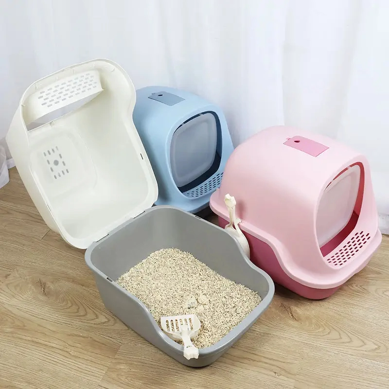 Wholesale Pet Cleaning Automatic Cat Toilet Products Plastic Large Space Box Closed Cat Litter Box Cat Litter Trays