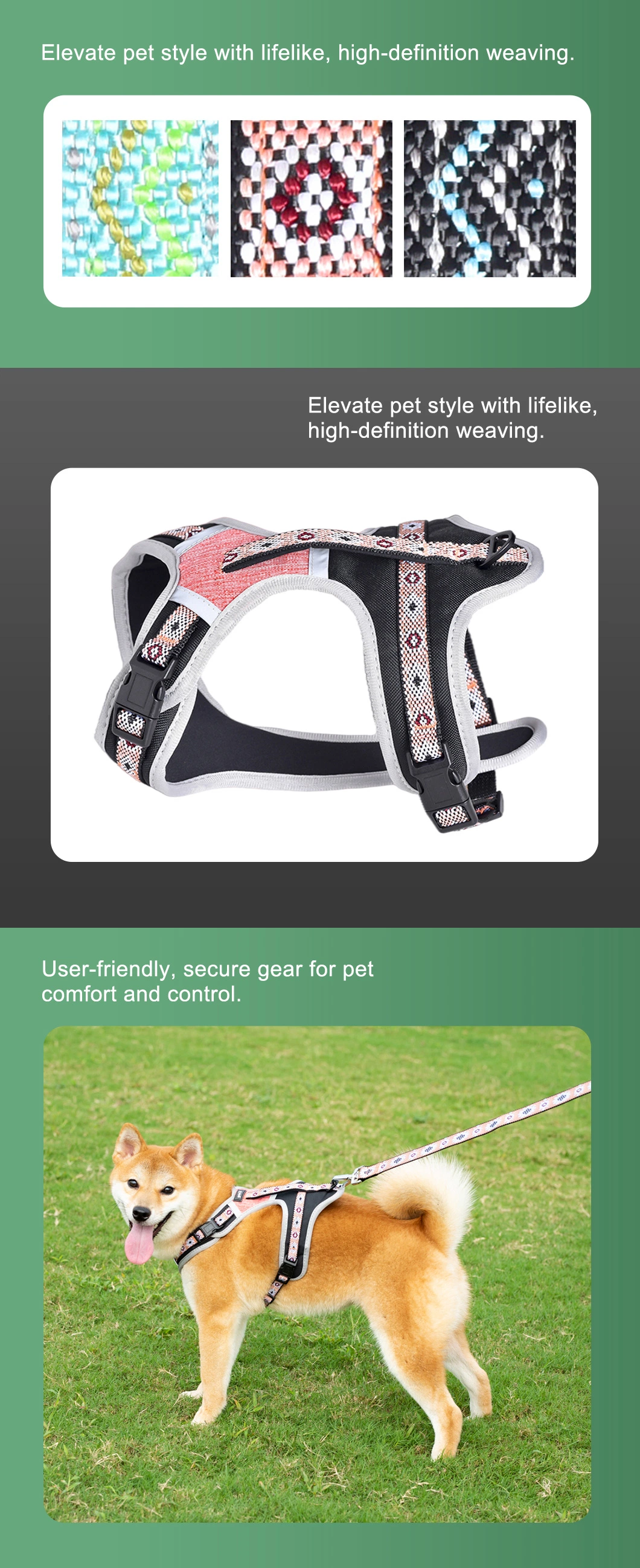 New Arrival Cationic Design Polyester Adjustable Size Dog Leash Collar Harness