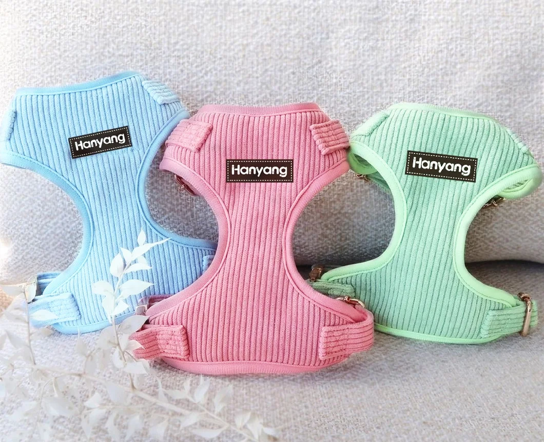 Hanyang New Fashion Pet Products Pastel Corduroy Dog Collar Pet Leash Corduroy Dog Harness Set Corduroy Custom Dog Harness