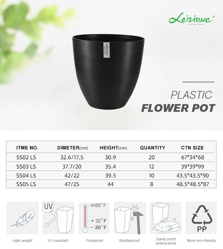 Eco-Friendly Wire Drawing Design Plastic Pots for Plants Wholesale Medium Round Outdoor Planters (SS04 LS-2)