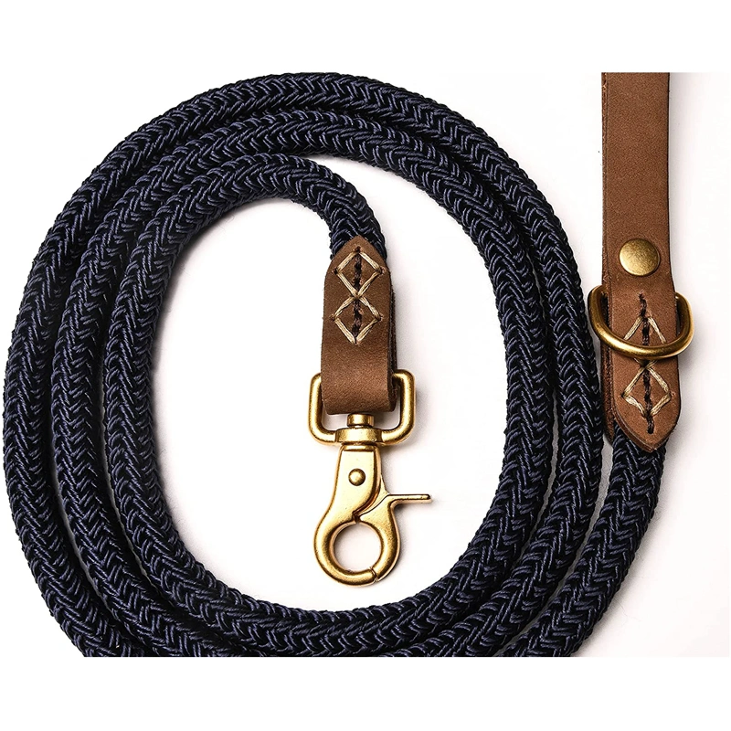 Heavy Duty Dog Rope Leash with Soft Leather Handle Thick Dog Lead Leash for Large Medium Small Dogs