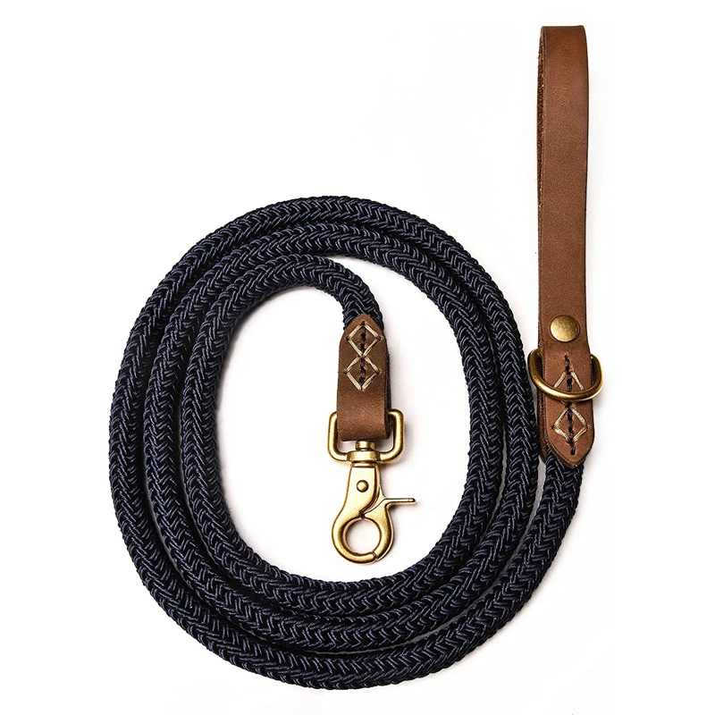 Heavy Duty Dog Rope Leash with Soft Leather Handle Thick Dog Lead Leash for Large Medium Small Dogs