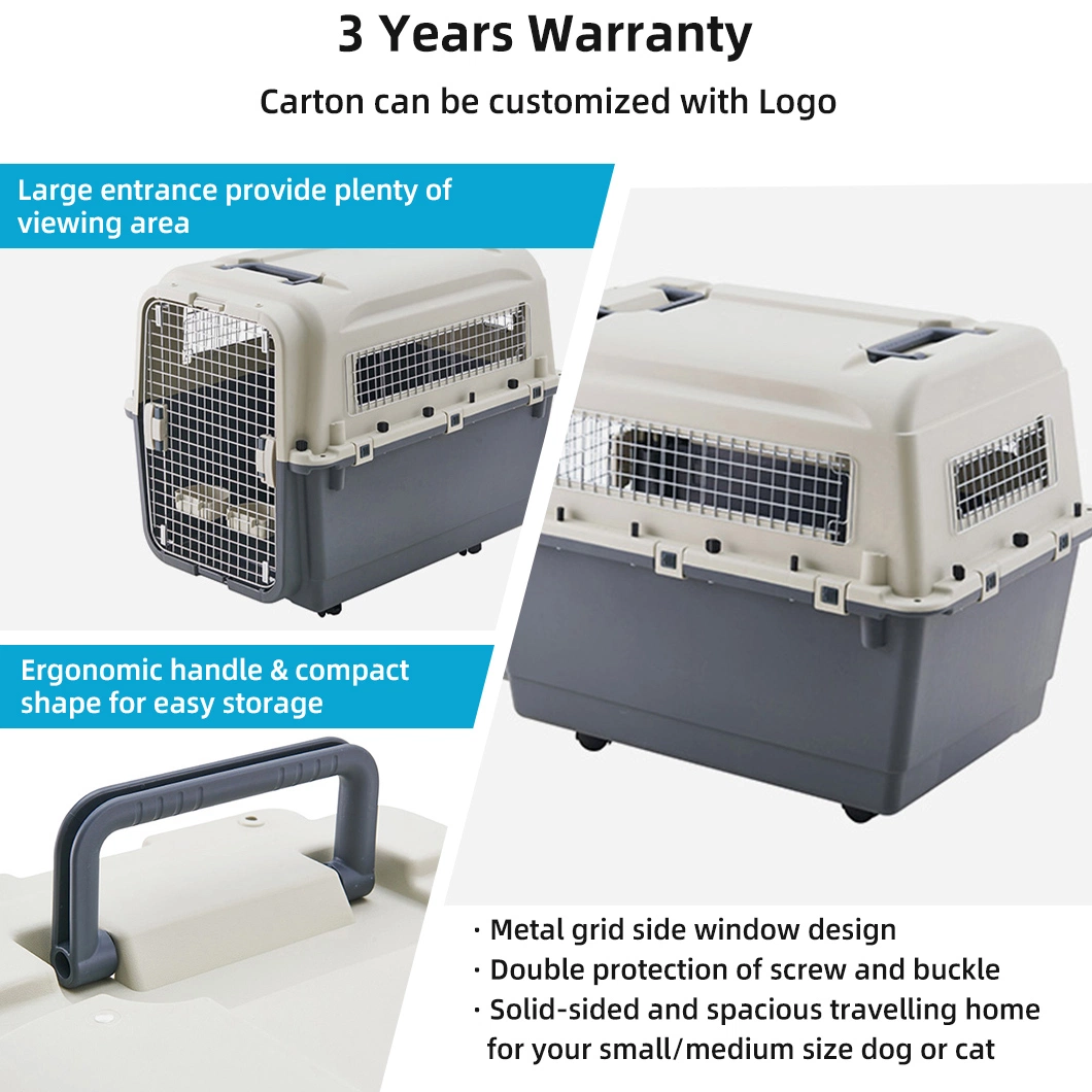 Luxury Pet Travel Carrier Pet Air Box Dog Cat Transport Cage Portable Airline Approved Dog Transport Cage with Wheels and Handle