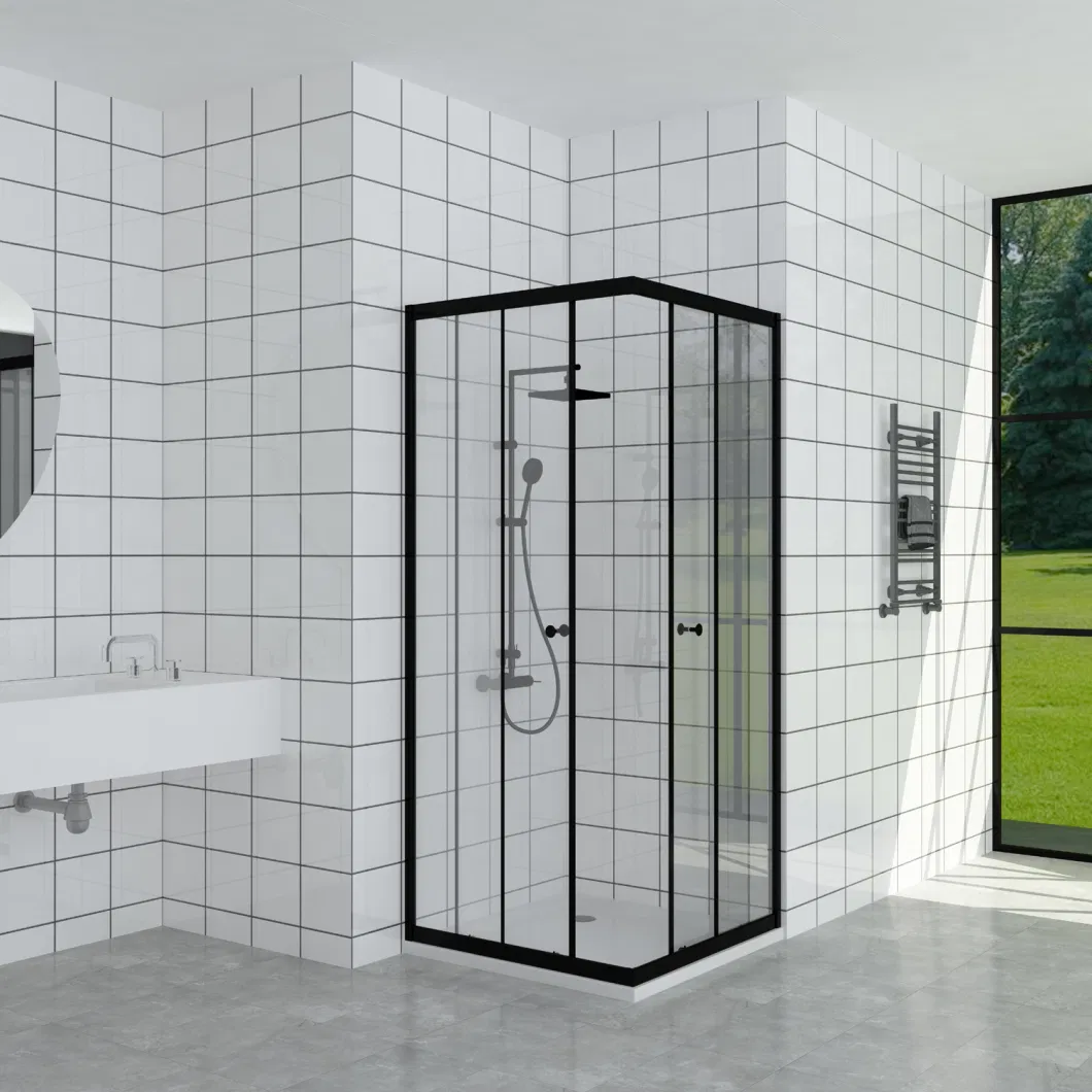 Matt Black Aluminium Frame Square Safety Glass Shower Enclosure Factory