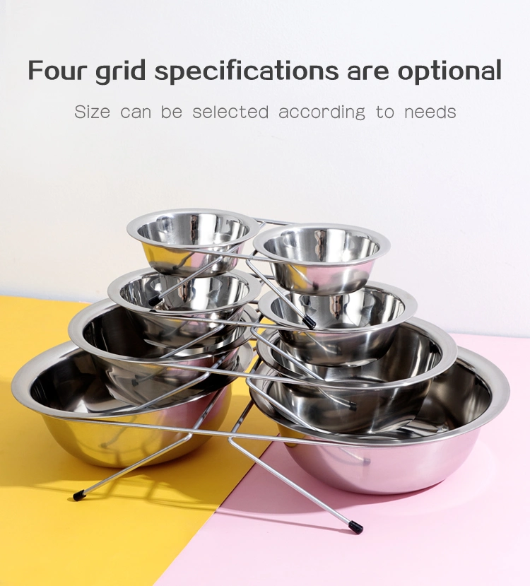 Pet Supplies Protect Cervical Spine Water Food Feeder Cat Dog Double Bowl with Stainless Steel Frame and Stainless Steel Bowl