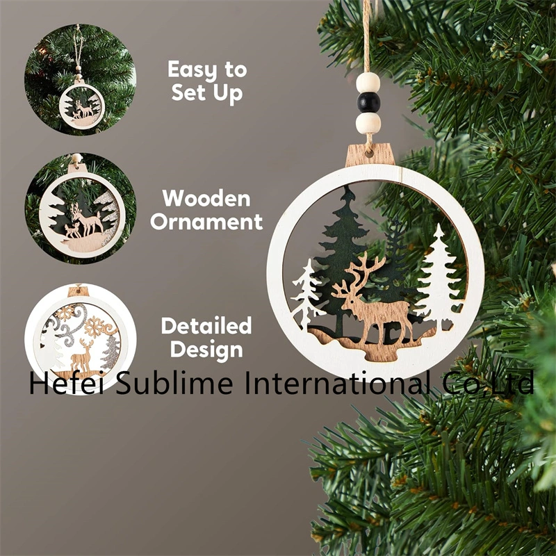 Wooden Hanging Ornaments Christmas Reindeer Wooden Ornaments for Indoor/Outdoor Holidays